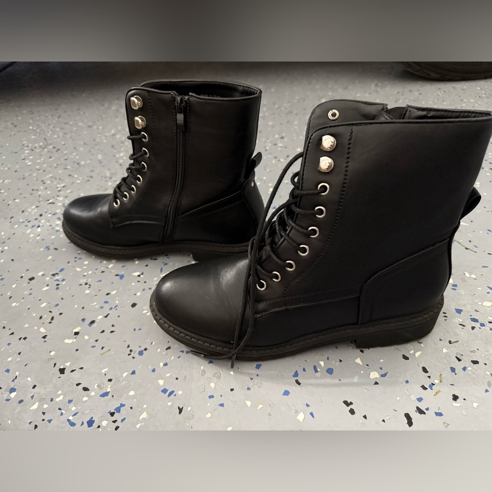 Aldo Black Combat Boots with Silver Accents